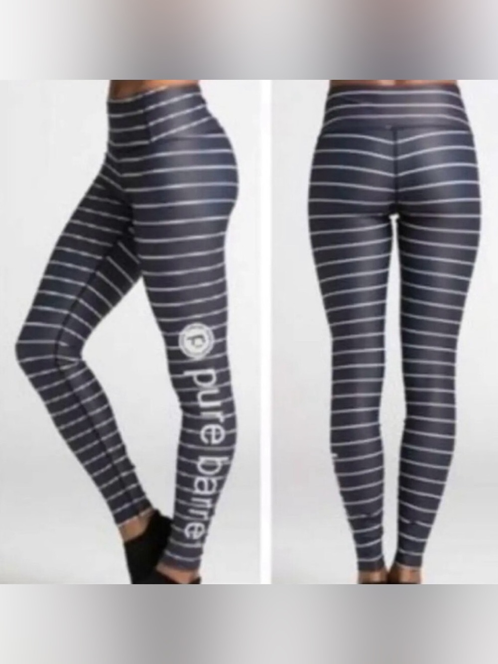Pure Barre Tavi High Waist 7/8 Leggings Black and White Striped